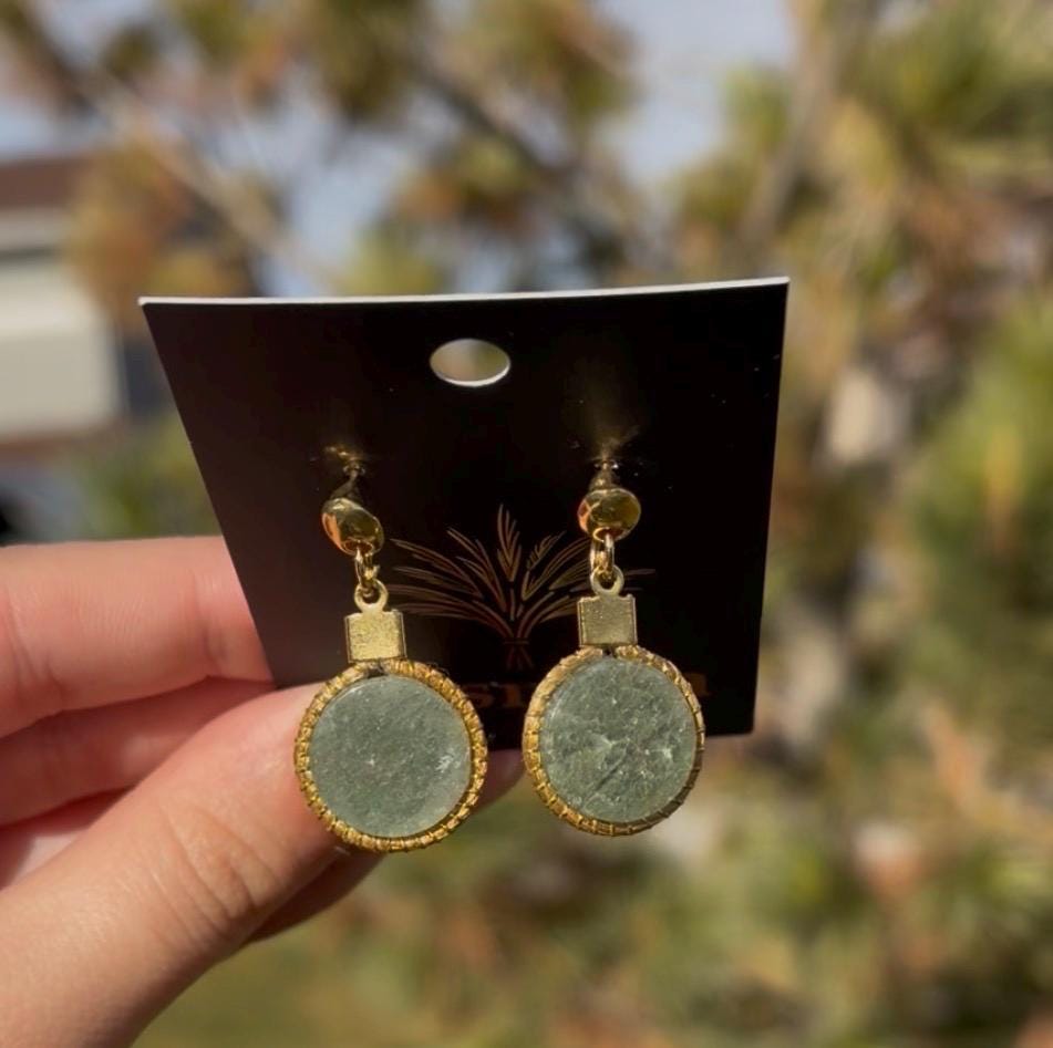 Gold Bezel Drop Earrings with Natural Gemstones, Handmade Statement Jewelry