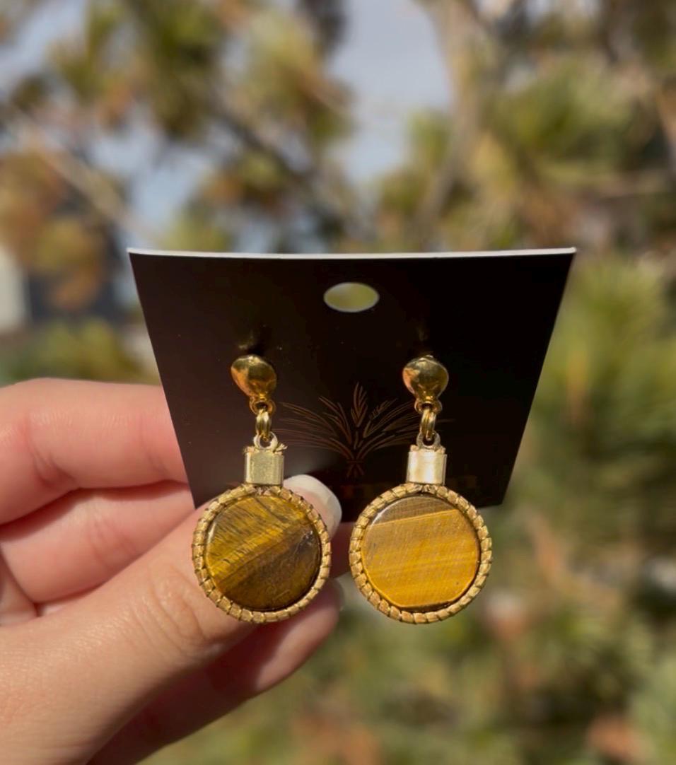 Gold Bezel Drop Earrings with Natural Gemstones, Handmade Statement Jewelry