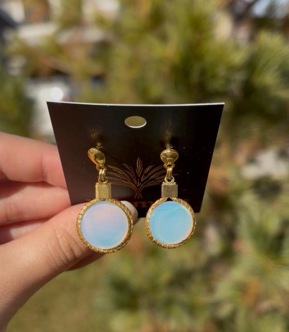 Gold Bezel Drop Earrings with Natural Gemstones, Handmade Statement Jewelry
