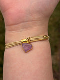 Minimal Golden Grass Bracelet with Natural Stone Charm, Adjustable Handmade Brazilian Jewelry, Quartz, Amethyst, Moonstone