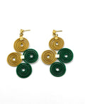 Green and Gold Spiral Golden Grass Earrings  Handmade Brazilian Jewelry
