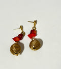 Gold Drop Golden Grass Earrings with Red Howlite Stone  Handmade Brazilian Jewelry