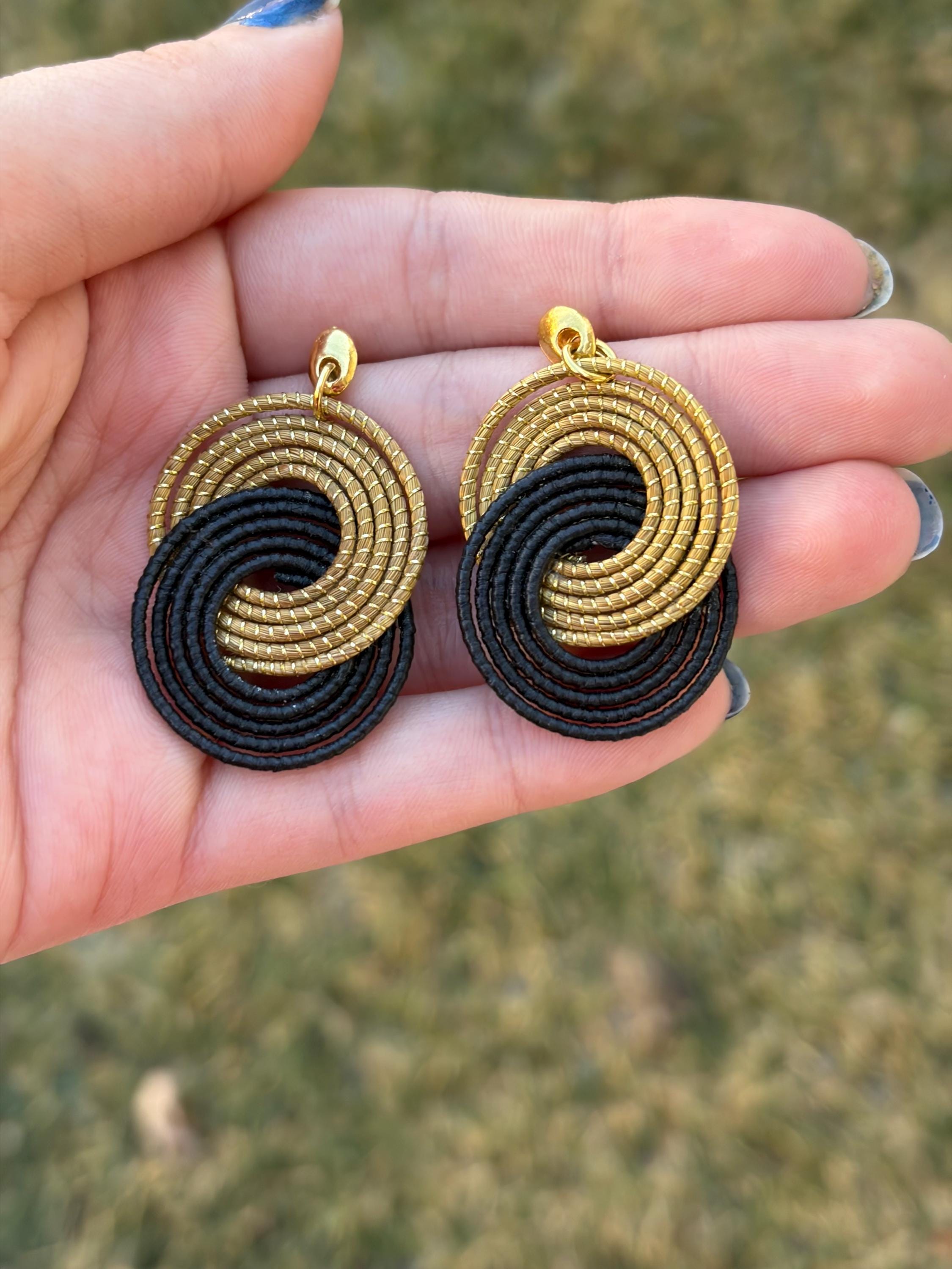 Golden Grass Infinity Earrings  Handmade Brazilian Jewelry