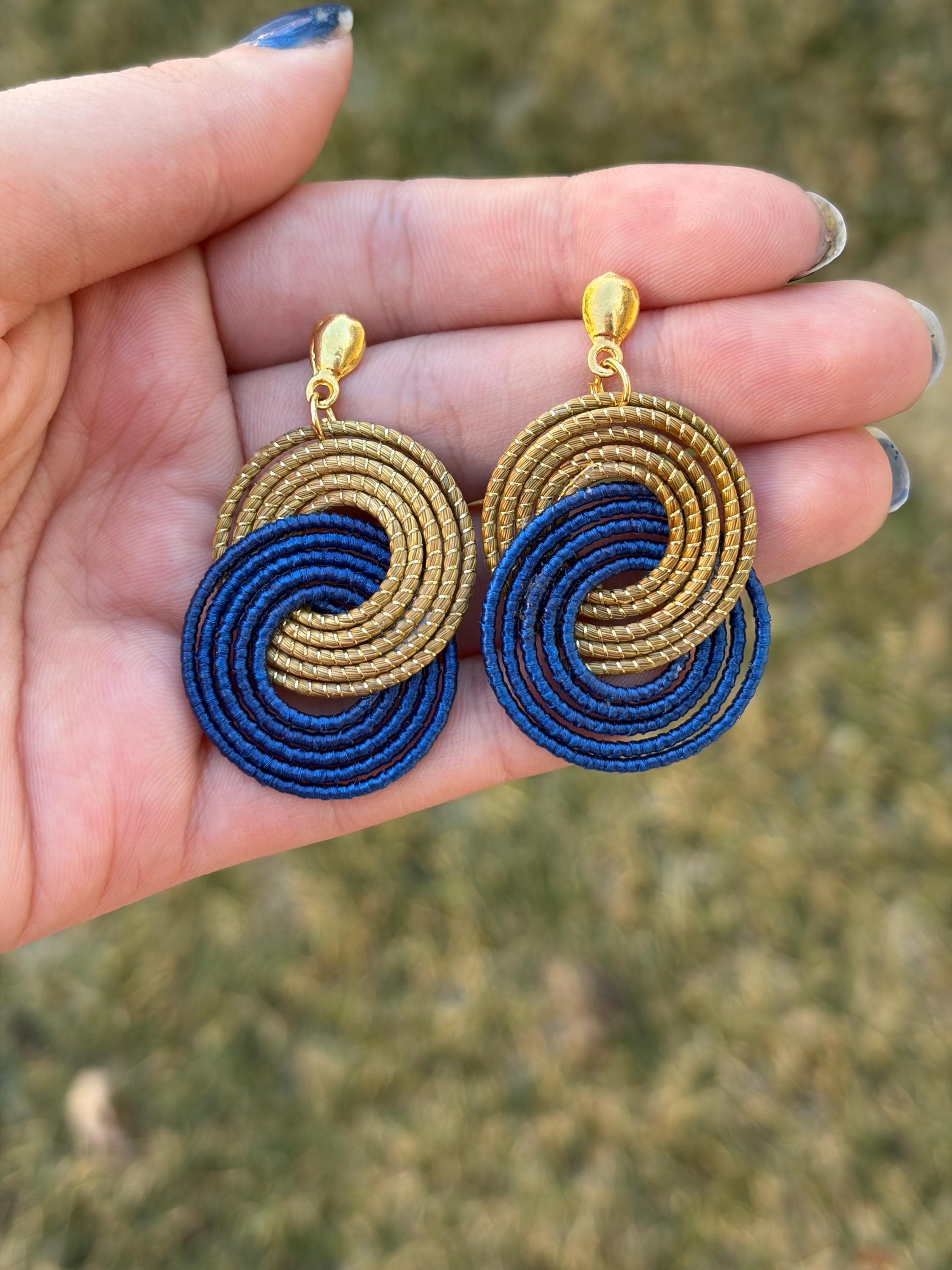Golden Grass Infinity Earrings  Handmade Brazilian Jewelry