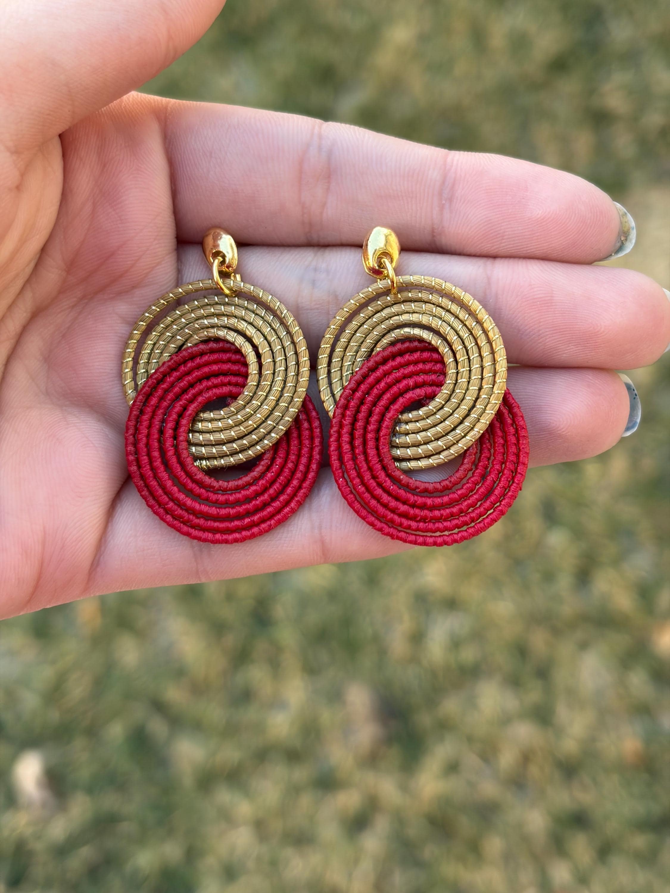 Golden Grass Infinity Earrings  Handmade Brazilian Jewelry
