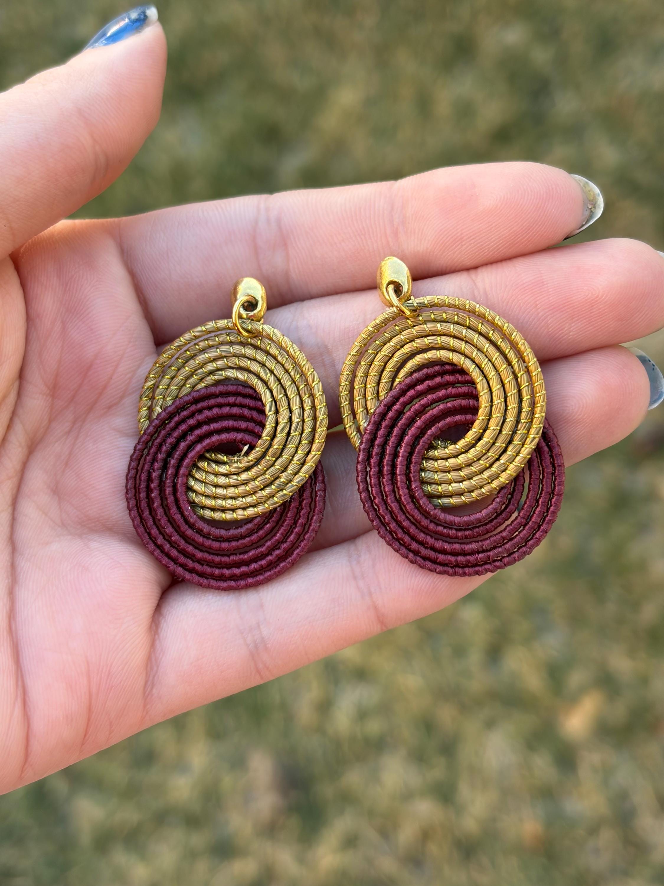 Golden Grass Infinity Earrings  Handmade Brazilian Jewelry