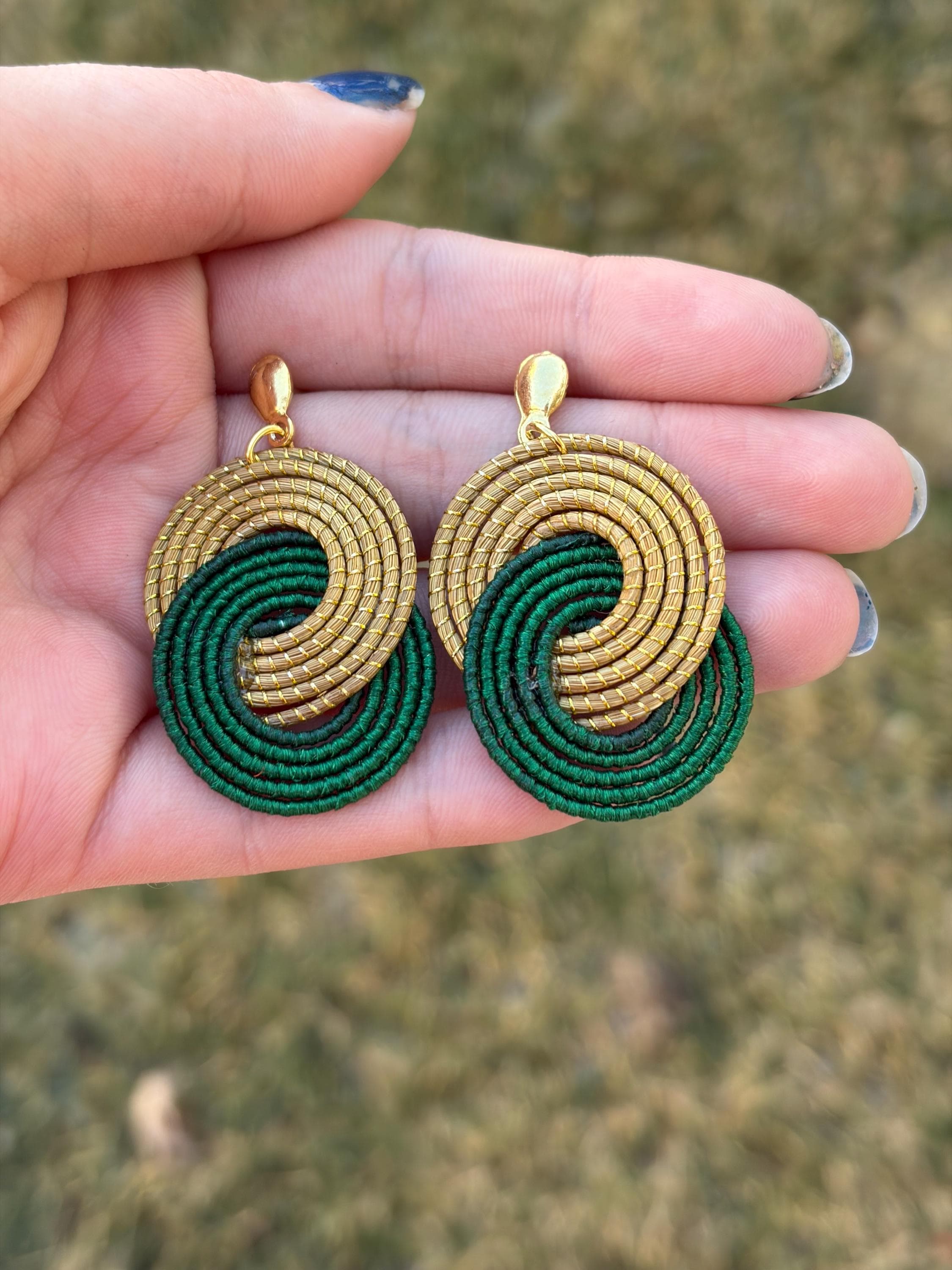Golden Grass Infinity Earrings  Handmade Brazilian Jewelry