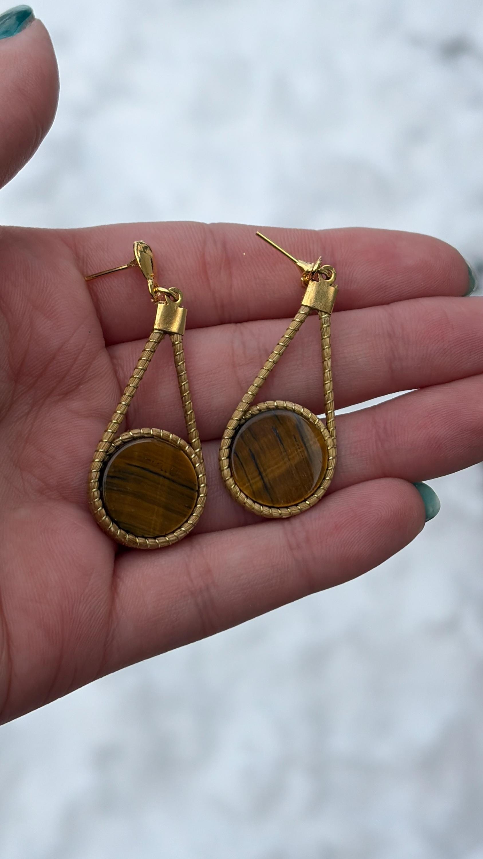 Gold Bezel Drop Earrings with Natural Gemstones | Handmade Elegant Statement Earrings