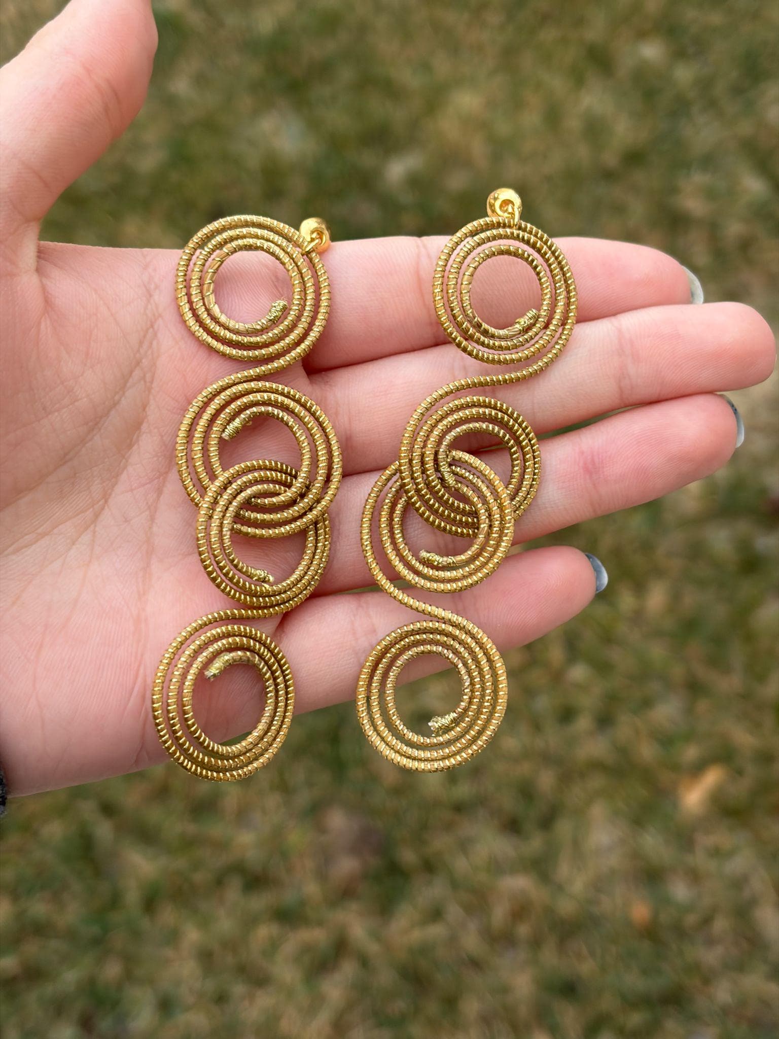 Golden Grass Spiral Earrings  Handmade Brazilian Jewelry, Natural & Terracotta Statement Design