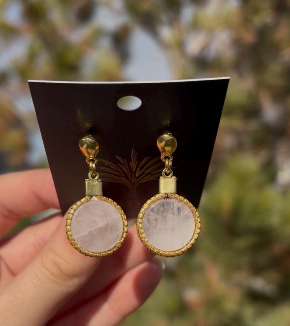 Gold Bezel Drop Earrings with Natural Gemstones, Handmade Statement Jewelry