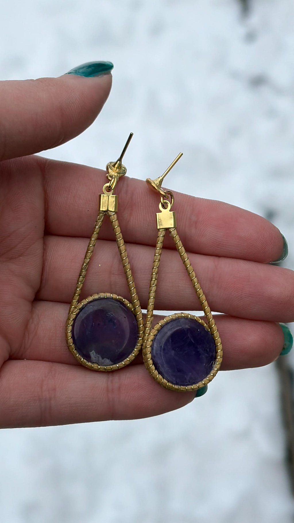 Gold Bezel Drop Earrings with Natural Gemstones | Handmade Elegant Statement Earrings