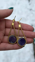 Gold Bezel Drop Earrings with Natural Gemstones | Handmade Elegant Statement Earrings