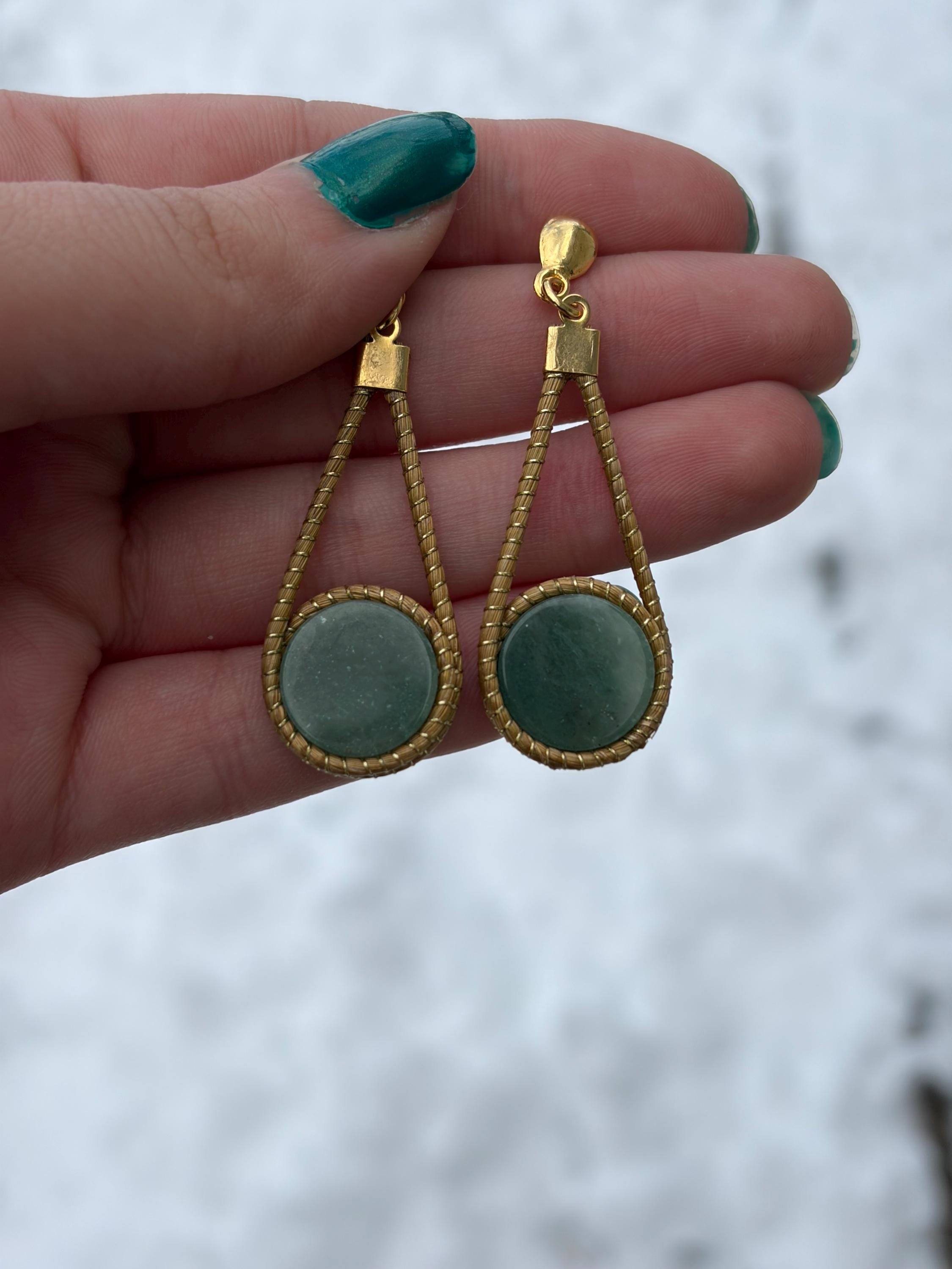 Gold Bezel Drop Earrings with Natural Gemstones | Handmade Elegant Statement Earrings