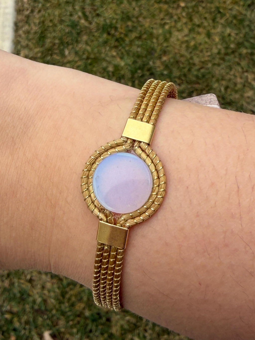 Golden Grass Adjustable Bracelet with Natural Stone  Minimal Handmade Brazilian Jewelry, Everyday Statement Bracelet