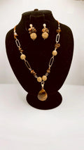 Luxury Golden Grass Jewelry Set with Tiger Eye, Handmade Brazilian Necklace and Earrings Set, Elegant Statement Jewelry Gift for Her