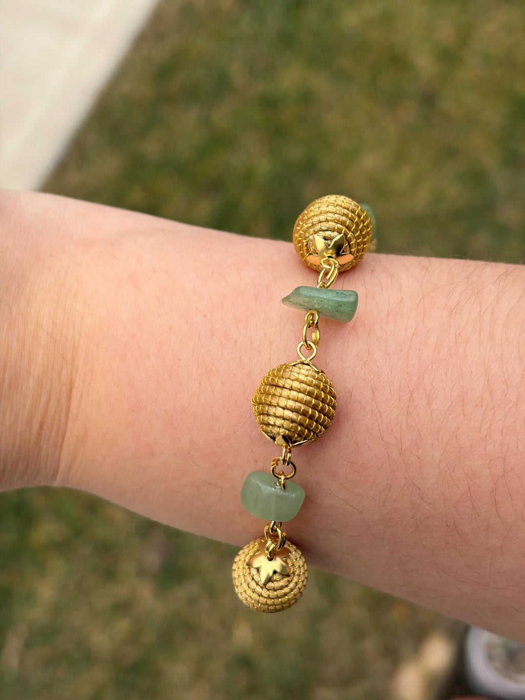 Luxury Golden Grass Jewelry Set with Green Quartz, Handmade Brazilian Necklace Bracelet Earrings Set, Elegant Statement Jewelry Gift for Her