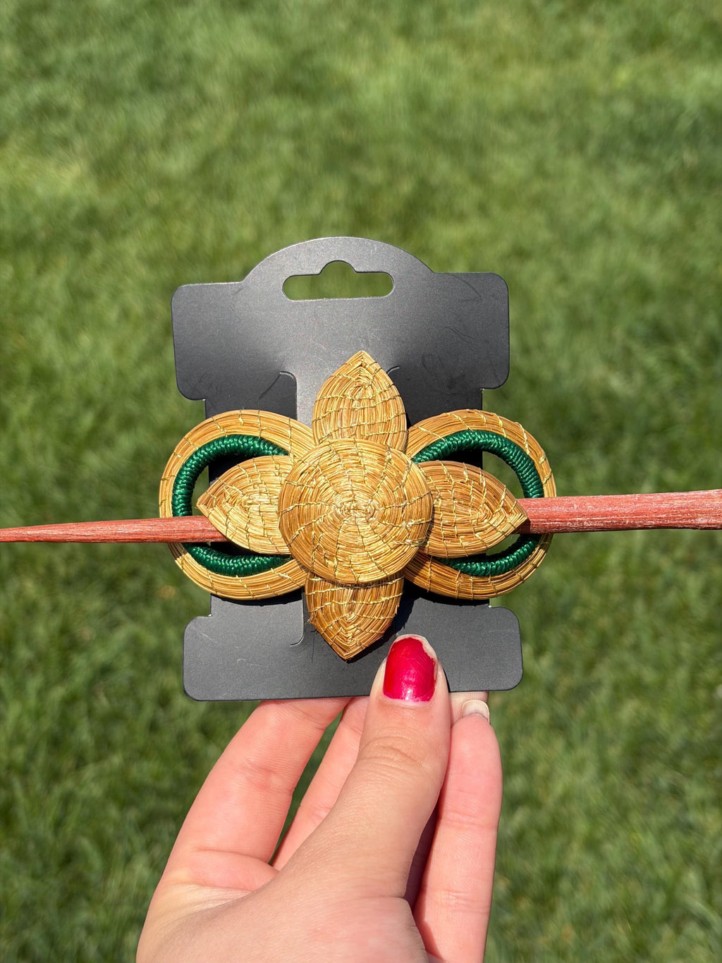 Golden Grass Hair Barrette with Stick  Handmade Brazilian Hair Accessory