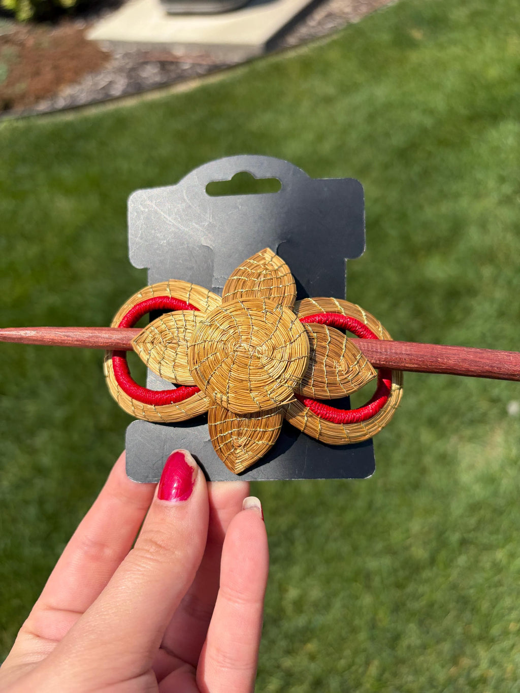 Golden Grass Hair Barrette with Stick  Handmade Brazilian Hair Accessory