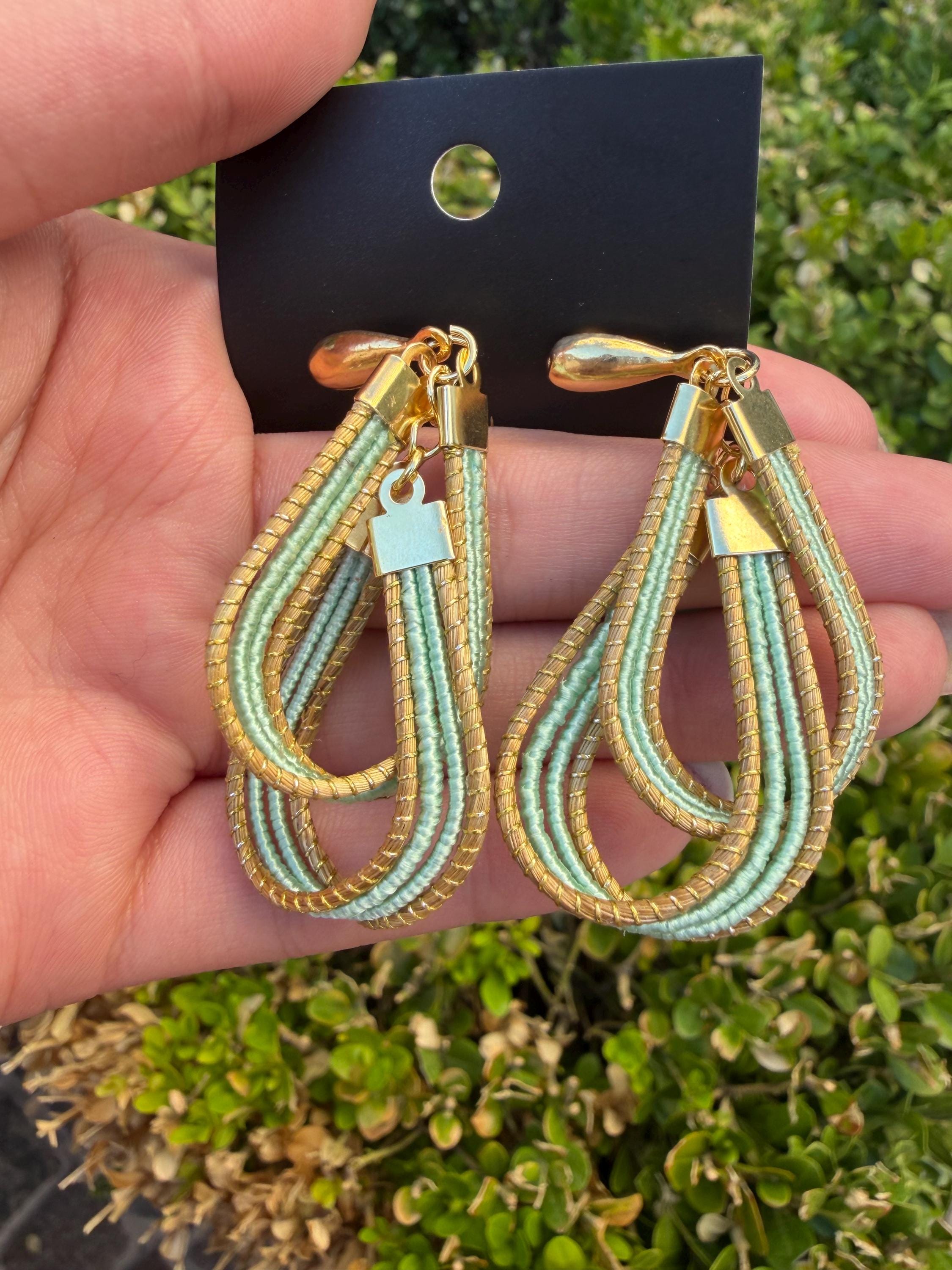 Handcrafted Brazilian Golden Grass Layered Loop Earrings | Lightweight Statement Earrings | Sustainable Artisan Jewelry