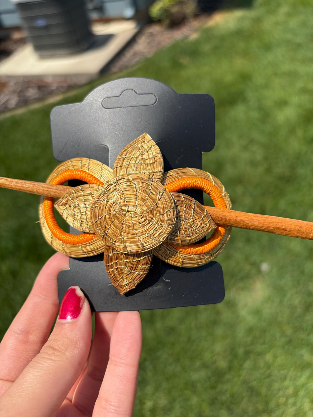 Golden Grass Hair Barrette with Stick  Handmade Brazilian Hair Accessory