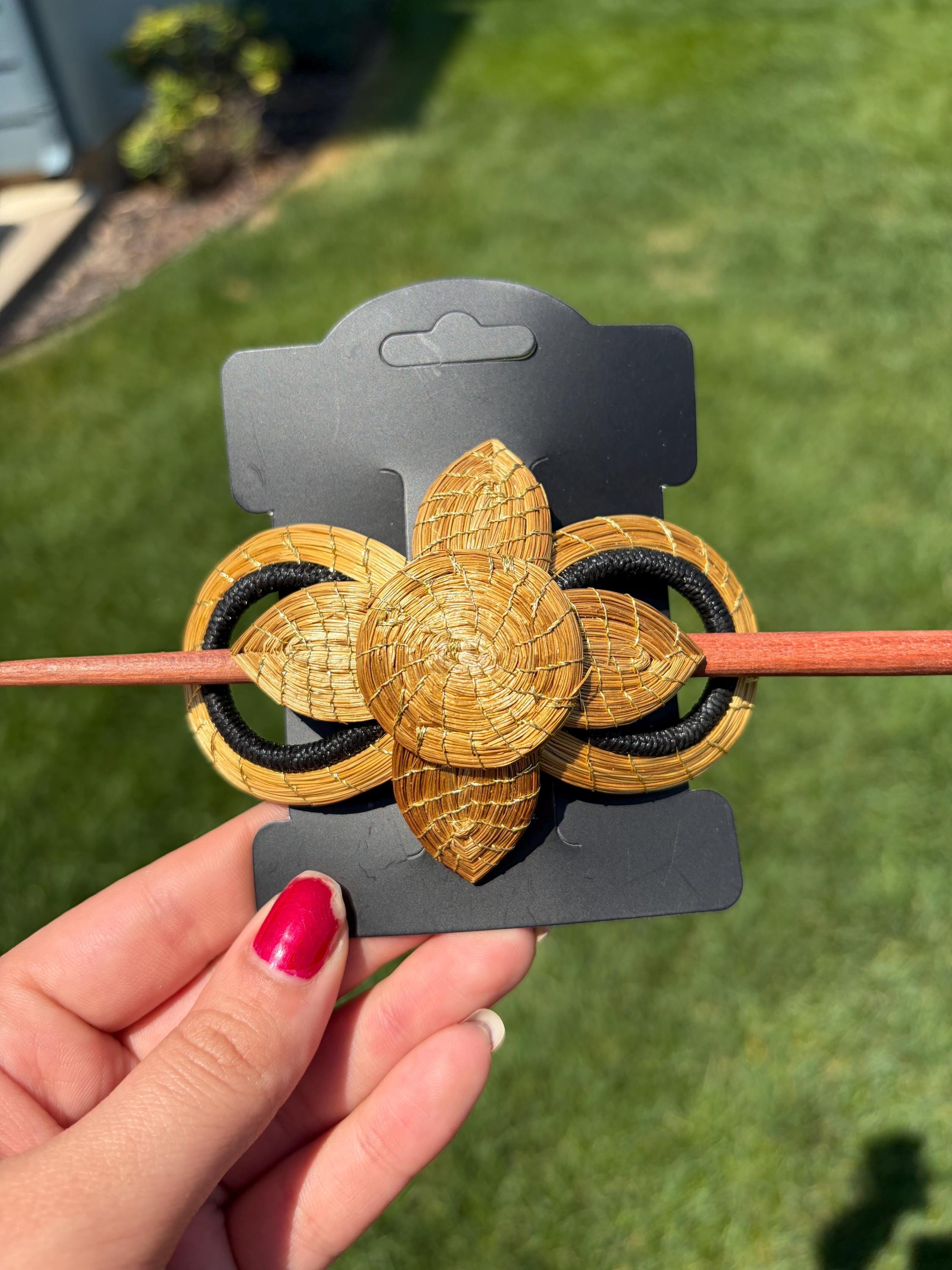 Golden Grass Hair Barrette with Stick  Handmade Brazilian Hair Accessory