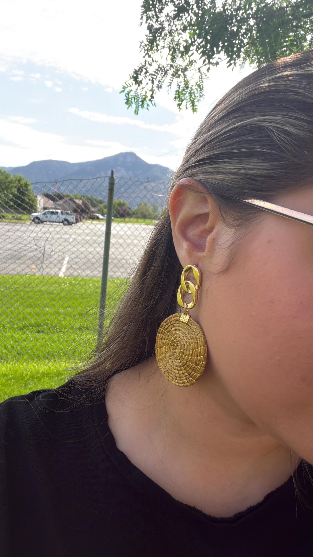 Handcrafted Brazilian Golden Grass Chain Disc Earrings | Lightweight Statement Earrings | Artisan Woven Jewelry | 18K Gold Dipped Gift
