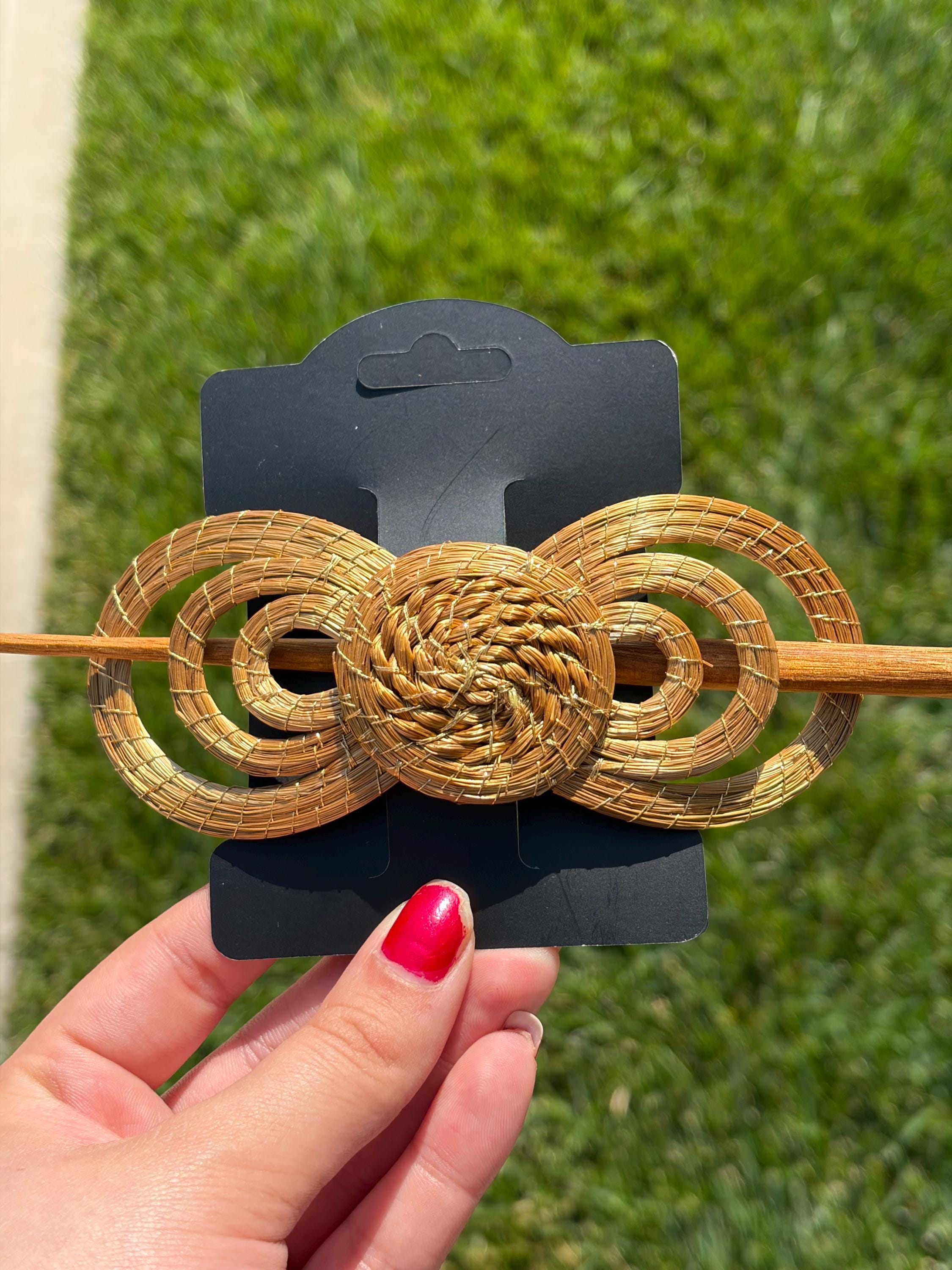 Handcrafted Brazilian Golden Grass Triple Circle Hair Stick | Wooden Hair Pin | Artisan Hair Accessory | French Twist Bun Pin
