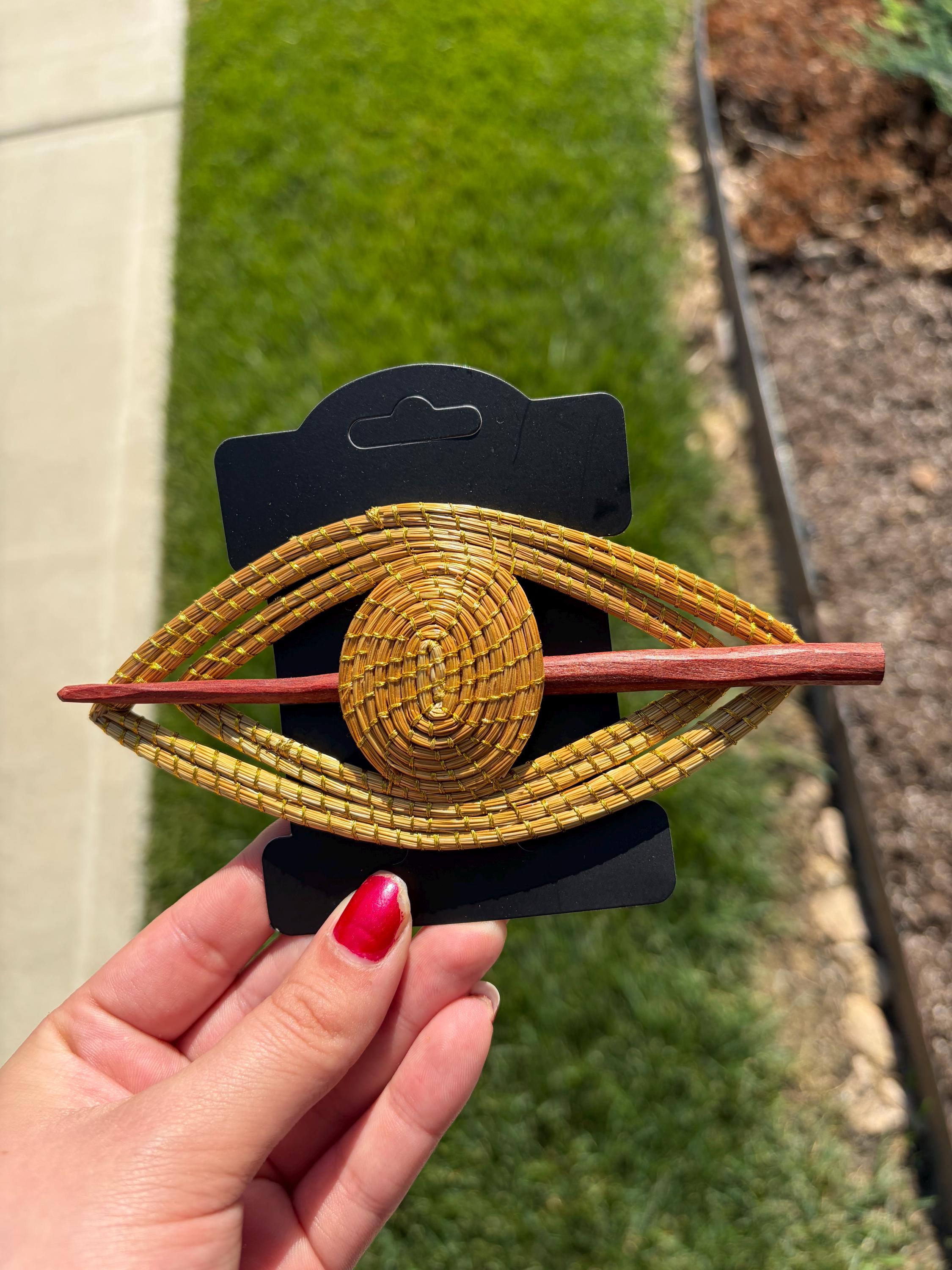 Handcrafted Brazilian Golden Grass Double Oval Hair Stick | Wooden Hair Pin | Floral Bun Holder | Artisan Hair Accessory